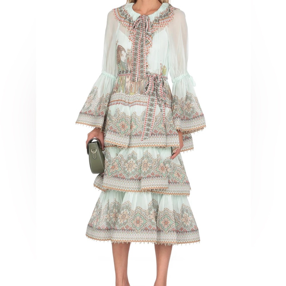 Zimmermann Zodiac Kaleidoscope Gathered Midi Ruffle Dress